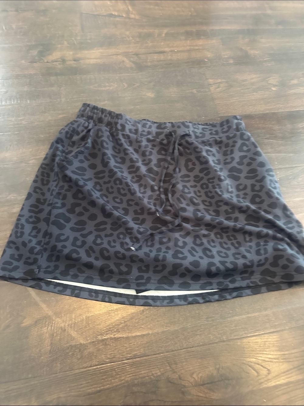 Black Leopard-Print Mini Skirt with Drawstring Waist
